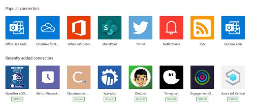 Image of connector options for Power Automate