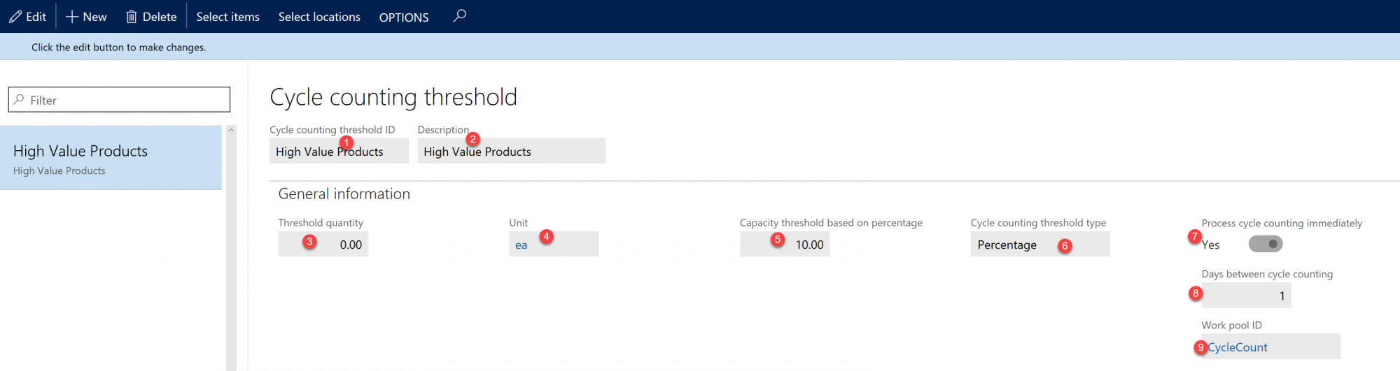 D365 Cycle Counting Threshold screenshot