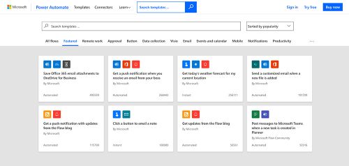 Image of Pre-made Templates for Power Automate